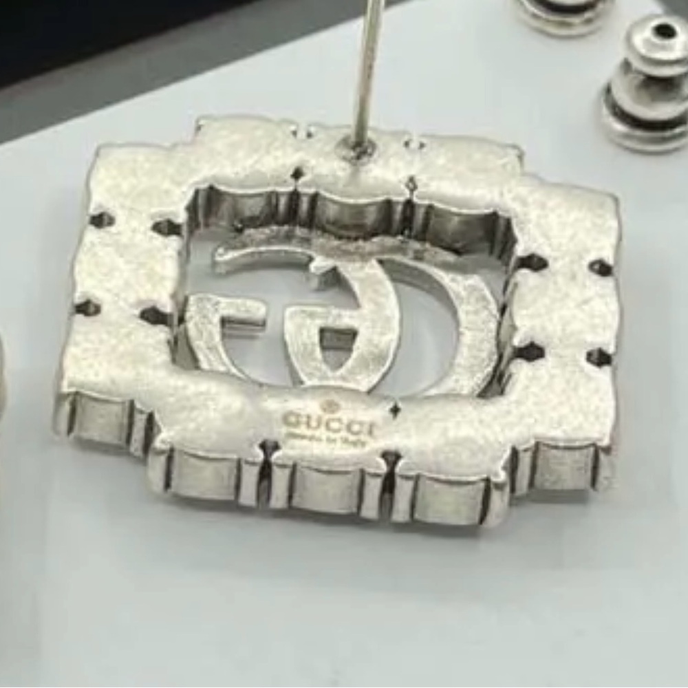 Gucci Silver Crystal Logo Earrings - Picture 2 of 9